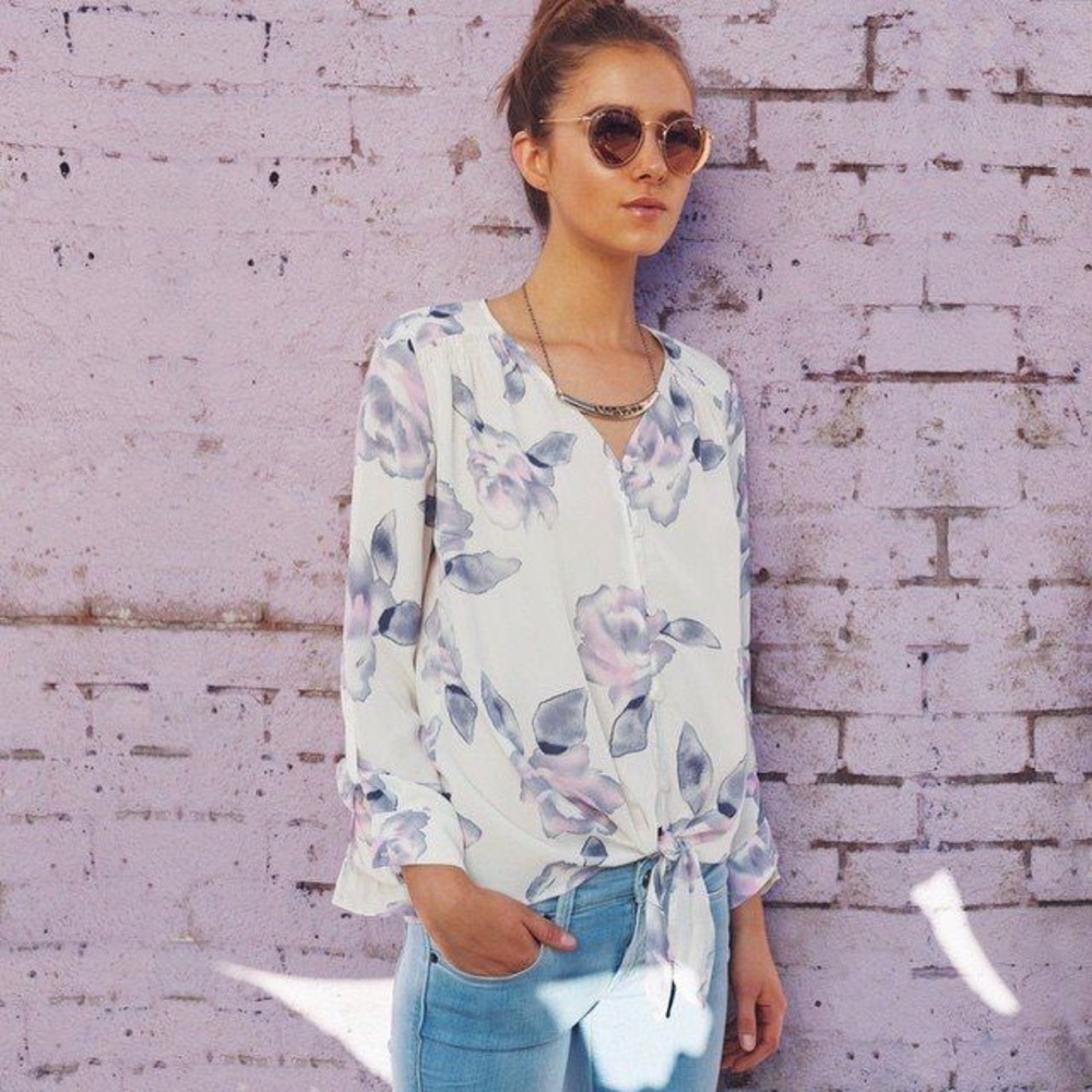 Ro & De Pastel Floral Front Tie Blouse